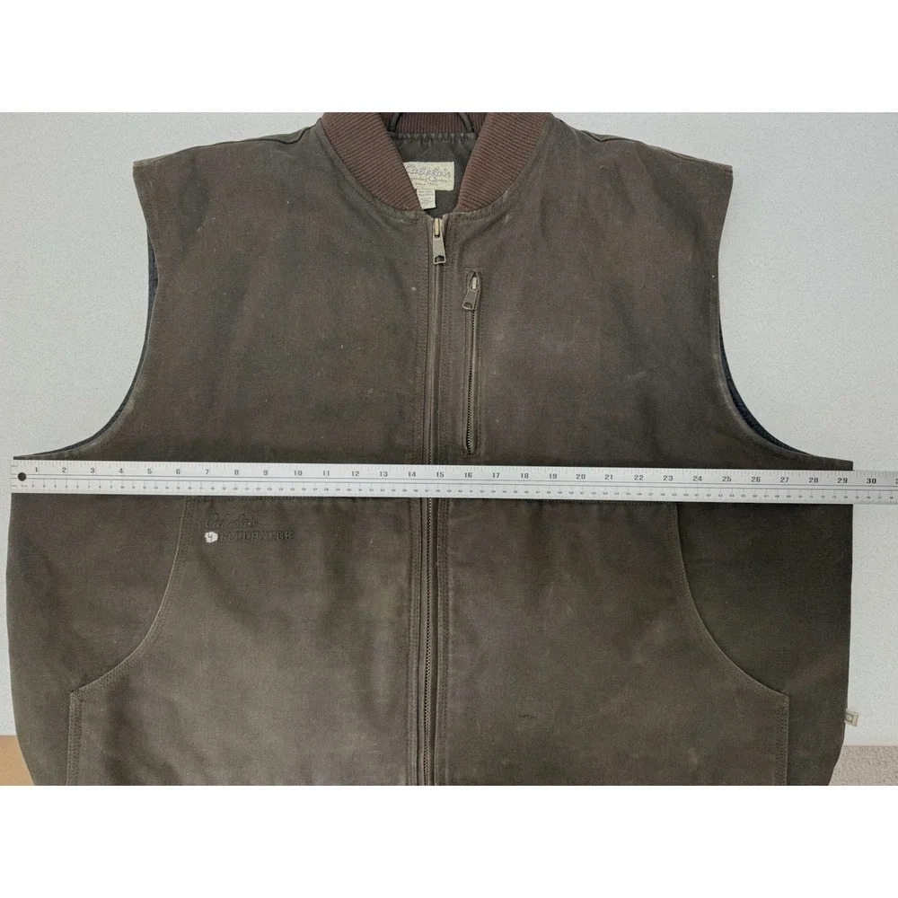 CABELA'S RoughNeck Mens 3XL Brown Canvas Quilt Lined Insulated Zip Work Vest